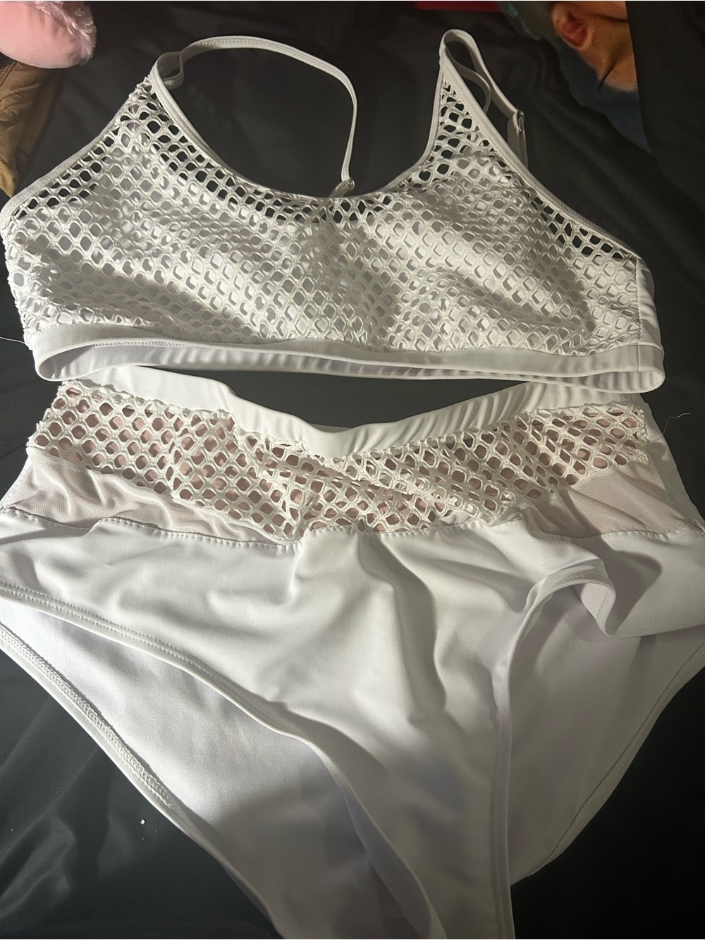 White Mesh Two-Piece Swimsuit Set
